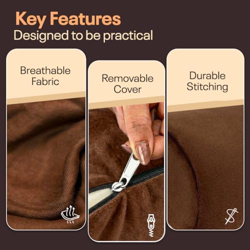 Image of Orthopedic Adjustable Wedge Pillow with Memory Foam & Headrest for Back Support, Leg Elevation, Acid Reflux, GERD, Snoring Relief - 7 Inclines - Soft Washable Cover - Brown (56 x 53 x 38 CM)