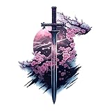 PYRMXQ 13cm 美しい桜とサムライ刀カーアクセサリーステッカーオートバイトランクオートボディデカール (C)