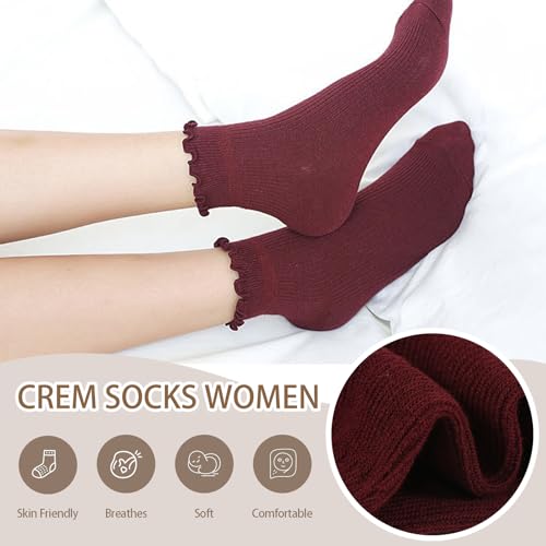 6 Pairs Ruffle Socks for Women Cute Frilly Ankle Socks Solid Color Casual Dress Sock(3 Pairs Long + 3 Pairs Short)4