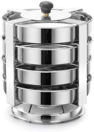 HORIZON Stainless Steel Thatte Idly Cum Dhokla Stand/Thatte/Plate Idli Maker Suitable for Outer Lid Cooker (4 Plates) - Medium
