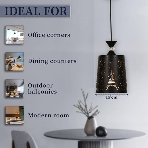 Image of Groeien Pack of 2 | Black Finish Metal Crystal Hanging Pendant Ceiling Lamp Fixture | Chandelier for Home, Indoor, Outdoor,Living Room, Bedroom(Bulb not Included) (Eiffel Tower, 2)