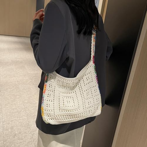 Image of Crochet Tote Bag Pouch Knitted Women Shoulder Bag for Outdoor Party Birthday Beige