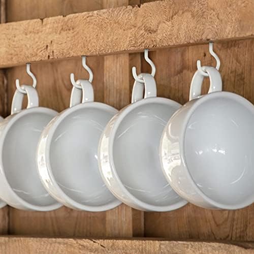 KINGLAKE 12 Pcs 2 Inch White Mug Cup Hooks Screw in Hooks Plastic Coated Ceiling Hooks Vinyl Utility Hooks for Wood, Under Cupboard, Cabinet Shelf, Hanging Plant and Kitchen Utensils