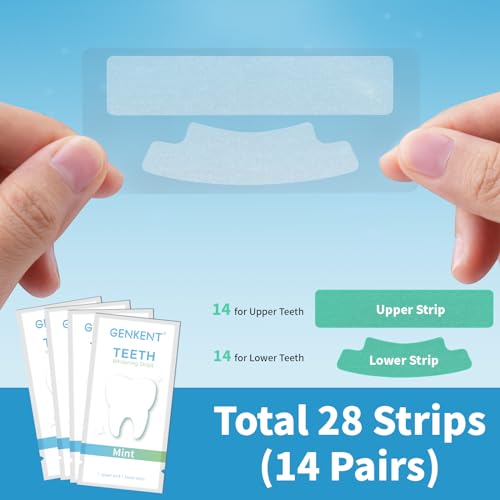 Image of GENKENT Teeth Whitening Strips (14 Treatments) Mint Flavor, Gel Strip Technology, Non-Slip, Enamel-Safe Strips for Sensitive Teeth