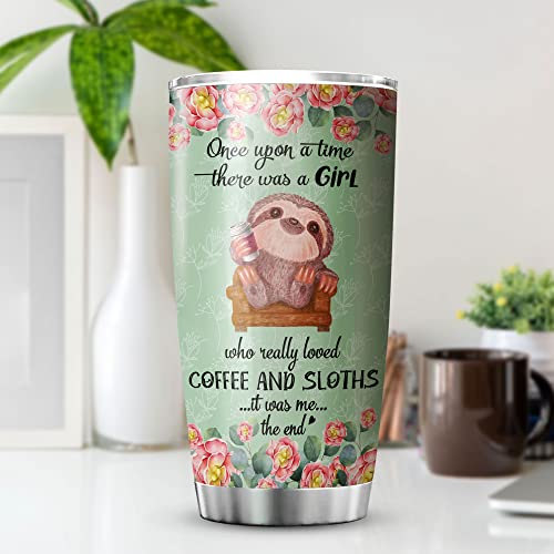 Mymisor Sloth Tumbler Stainless Steel Cup 20Oz Once Upon A Time Mugs Sloffee Mug Cute Animal Flower Sloth Lover Gifts For Women Funny Saying Coffee Cups Insulated Birthday Present #TOP3