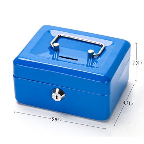 Cash Box with Slot for Kids, Decaller Small Money Box with Money Tray & Key Lock, 6 1/5" x 5" x 3", Blue, QH1507XS - Thumbnail 4