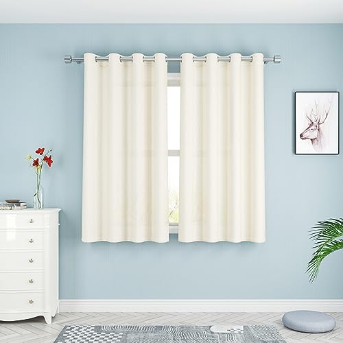 UPOPO Ivory Curtains Kitchen Privacy Semi Sheer 45 inch Long Linen Textured Living Room Bedroom Drapes Window Curtains Basement Curtain Panels Grommet Top 2 Pieces