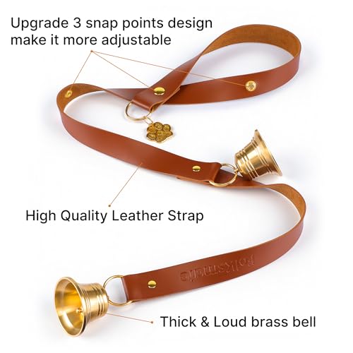FOLKSMATE Leather Dog Door Bells for Potty Training, Big Brass Puppy Dog Door Bells Extra Loud for Dogs Training, Housebreaking, Door Knob, Dog Bell to Ring to Go Outside Puppy Pet Supplies Leather - Image 3