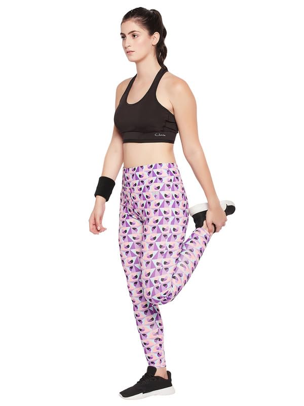clovia Women's High Rise Printed Active Tights with Side Pocket (AB0042D12_Purple_)-picture-18