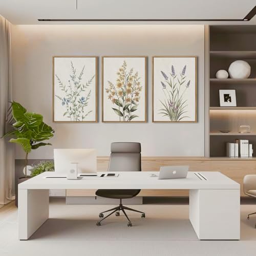 Anyzal Framed Botanical Wall Art Large Neutral Floral Art Minimalist Prints Modern Beige Wildflower Wall Decor for Living Room Bedroom Dining Room Office 16x24 Inch 3 Piece - Image 3