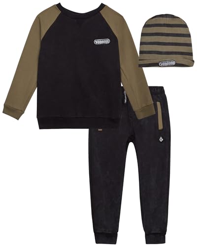 Volcom Boys Sweatsuit Set - 3 Piece French Terry Active Sweatshirt, Jogger Sweatpants and Hat - Boys Jogger Pants Set