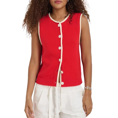 Sweater Vest for Women Casual Sleeveless Button Down Knit Tank Tops Trendy Ribbed Cardigan Lightweight Knitwear