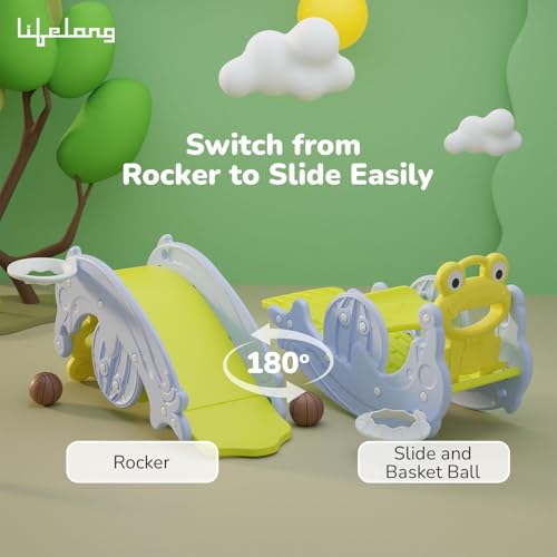 Image of Lifelong 3-in-1 Slide, Rocker & Basketball for Kids (18 Months - 4 Years) | Durable & Safe Playset for Toddlers | Smooth Slider for Indoor Use | Easy Assembly & Perfect for Active Play (LLCCRS01)