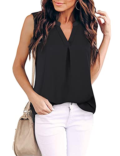 Gaharu Work Clothes Women V Neck Dressy Blouse Elegant Light Weight Sleeveless Summer Tunics Chiffon Business Casual Shirt Black,X-Large #TOP1