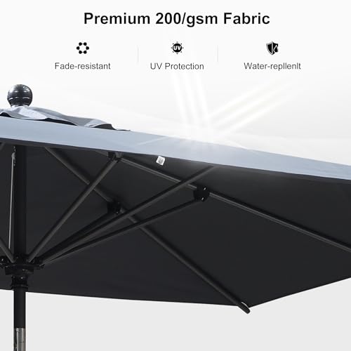 Image of PURPLE LEAF Patio Market Umbrella 10' x 6.5' Rectangle Tilt Gray 8 Ribs