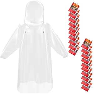 Bruvoalon 6 & 20 Pack Disposable Rain Ponchos for Adults/Youth, Waterproof PE Raincoats with Drawstring, Camping/Emergency