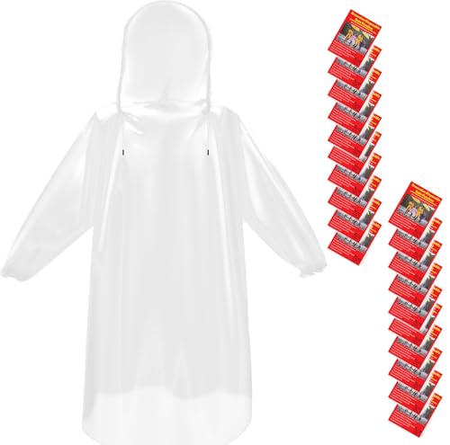 Bruvoalon 6 & 20 Pack Disposable Rain Ponchos for Adults/Youth, Waterproof PE Raincoats with Drawstring, Camping/Emergency