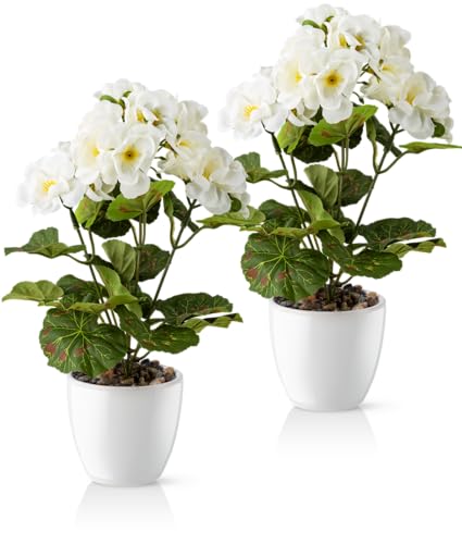 Geranios blancos artificiales PASCH para decoración de exterior e interior 2