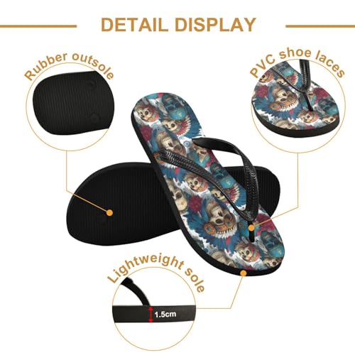 Flip Flop Sandals Indian Skulls Print for Women Men Beach Outdoor XS3
