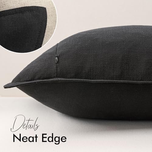 Image of 18x18 Inch Set of 2 Decorative Linen Solid Throw Pillow Covers Boho Accent Farmhouse Couch Pillowcases Modern Netural Home Decor for Couch Sofa Living Room Bed,Black