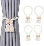 HENGBIRD Set di 4 fermatende in legno e corda di cotone, fermatende magnetici, fermatende per tende (non è necessario forare), fermatende come accessorio per la casa per soggiorno e camera da letto