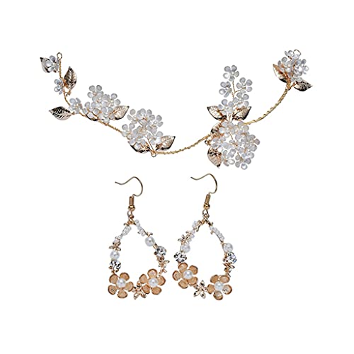 Preisvergleich Produktbild JJZXD Hochzeit Kopfschmuck Gold Blütenblätter Seitenclip Ohrringe Set Braut Hochzeit Kopfschmuck Schmuck