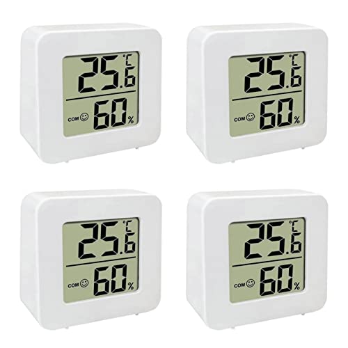 [4er-Pack] Thermometer für Innenräume | Digital Raumthermometer Innen | LCD Intelligentes Hygrometer | Hochpräzises Sensor Feuchtemessgerät Temperatur Monitor für Innenräum Cover