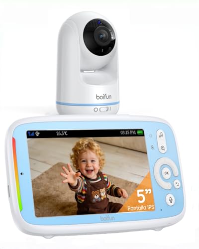 BOIFUN 5" Camara Vigilancia Bebe, sin WiFi, Rotación de 360°, Visión Nocturna Infrarroja Invisible, VOX Activación por Sonido, Comunicación bidireccional, Temperatura, Protección de la Privacidad