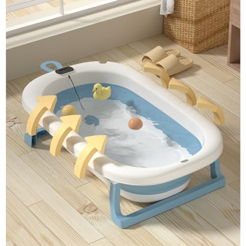Image of Baby Bath Tub with Temperature Sensor, Bath Chair | Anti Slip Bathtub with Folding Bathing Support | Baby Bath Seat /Sling with Non Slip Suction Base for Babies (Pink-White)