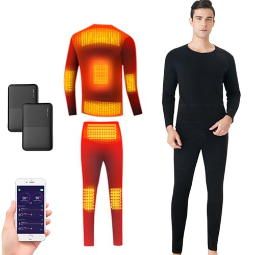 TOVCHEI USB Heated Underwear Set for Men Women Smart APP Control Temperature Electric Heating Thermal Base Underwear Pants,Black,M