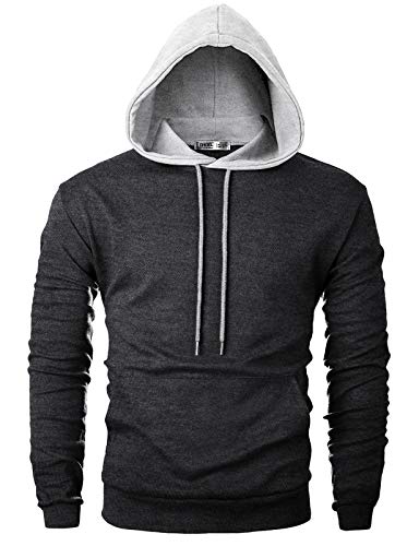 Ohoo Mens Color-Block Hooded Sweatshirt with Kangaroo Pocket Slim Fit Lightweight Pullover2
