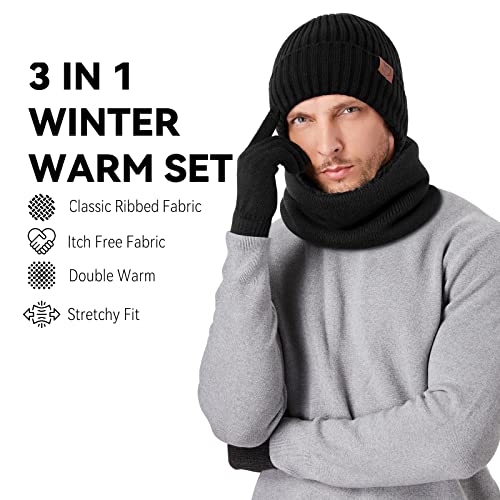 OZERO 3 Pcs Winter Hat Scarf Gloves Set for Women Men: Touchscreen Gloves Knit Beanie Neck Warmer Set Warm Polar Fleece Lined3