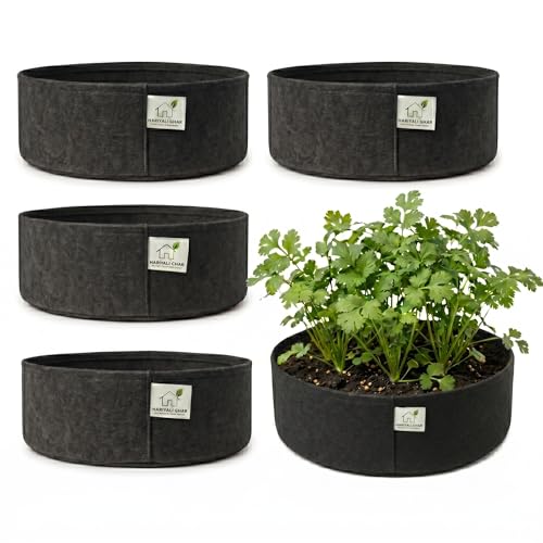 Image of 400 GSM Geo Fabric Round Grow Bags 18x6 Inch, Black Planting Bags for Terrace and Kitchen Gardening Pack of 5