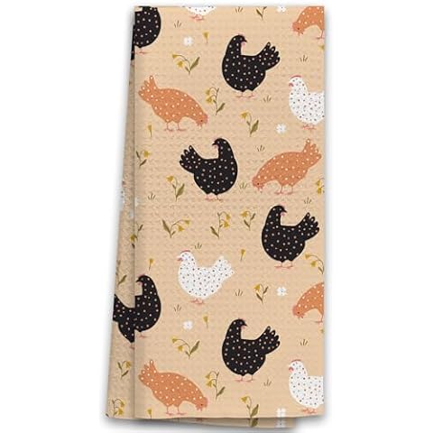 TNUW Yellow Chicken Kitchen Hand Towels 16X24In, Thanksgiving Kitchen Dish Towels, Chicken Decor, Rooster Kitchen Decor, Fall Autumn Chicken Hand Tea Dish Towels for Farmhouse Kitchen Bathroom Decor Cover
