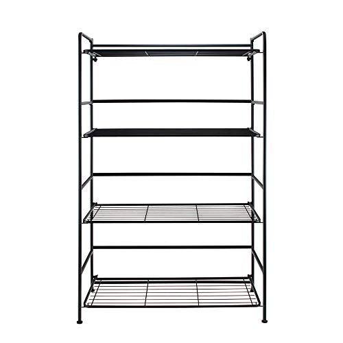Flipshelf Folding Metal Bookcase-Small Space Solution-No Assembly-Home, Kitchen, Bathroom and Office Black, 4 Shelves, Wide