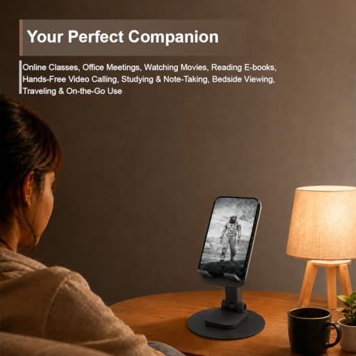 Image of iVOOMi 360 Rotating Mobile Stand for Desk, Adjustable Foldable Phone Holder with Anti-Skid Design, Metal Mobile Stand for Smartphones, Tablets & iPad
