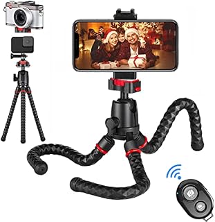 Phone Tripod, Veetop Flexible Tripod for Cell Phone Camera with Wireless Remote and Clip, 360° Rotating Waterproof Tripod Stand for GoPro, Portable Travel Small Tripod for Live Vlog Video (Black)