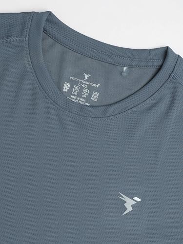 Image of TECHNOSPORT Men's Slim Fit Polyester Activewear Sports T-Shirt with Moisture-Wicking Comfort for Workout, Running & Gym