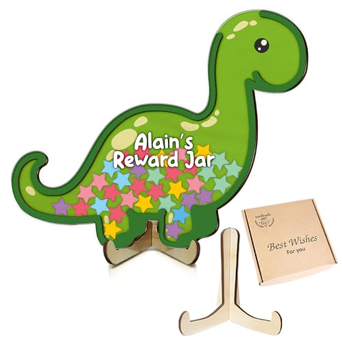 Image of Personalized Dinosaur Magnetic Reward Jar for Kids, Reward System for Kids with Colorful Star Tokens, Positive Behavior System, Classroom Motivation Tool, Back to School Gift, Toddler Potty Training