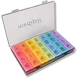 MEDIPILL   Pilulier Semainier Français | 7 Jours 4 prises Matin Midi Soir Couché | 28 Compartiments | Boîte à médicaments | Noir   Arc en ciel | MED BOX28 NA