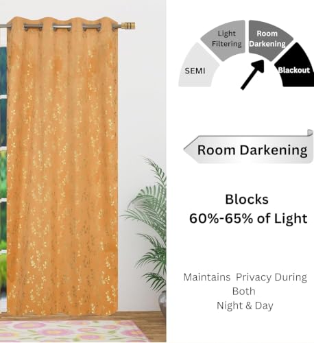 Image of Velvet Room Darkening Long Door Curtain 9 Feet, Golden Foil Print