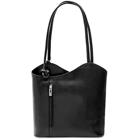 Handbag Bliss Italian Smooth Finish Leather Florence Stamp Handbag Shoulder Bag and Rucksack L Black with Leather Mobile Phone Pocket Cover