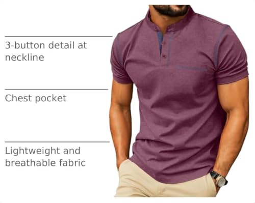 Image of Sailwind Mens Henley Shirts Short Sleeve Summer Casual Classic Cotton T Shirts Pocket Button Shirt