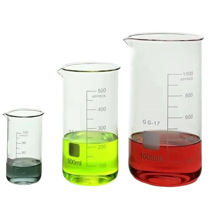 Probeta graduada de vidrio, Juego de vasos precipitados graduados vidrio borosilicato laboratorio 50-2000 ml(1000ML)