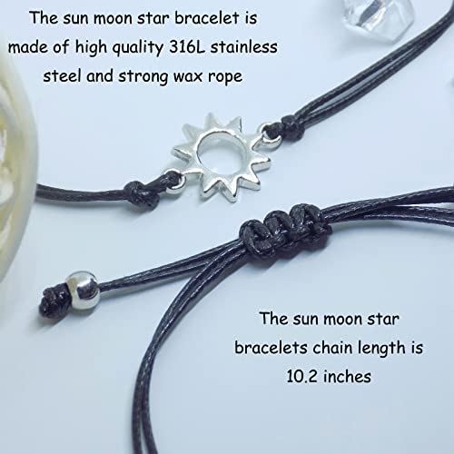 Hohotang Best Friend Bracelets For 3, Sun Moon Star Friendship Trio Bracelets For Best Friends Women Girls Teen, Handmade Adjustable Bracelet Birthday Jewelry Gifts #TOP2