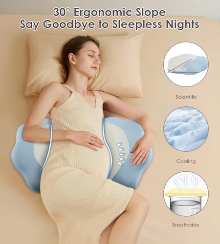 Image of Pregnancy Pillows for Sleeping, Memory Foam Maternity Pillow Support for Back Belly HIPS, Adjustable Travel Wedge Pillow for Pregnant Women, Side Sleeping Pregnant Pillows with Cooling Pillowcase