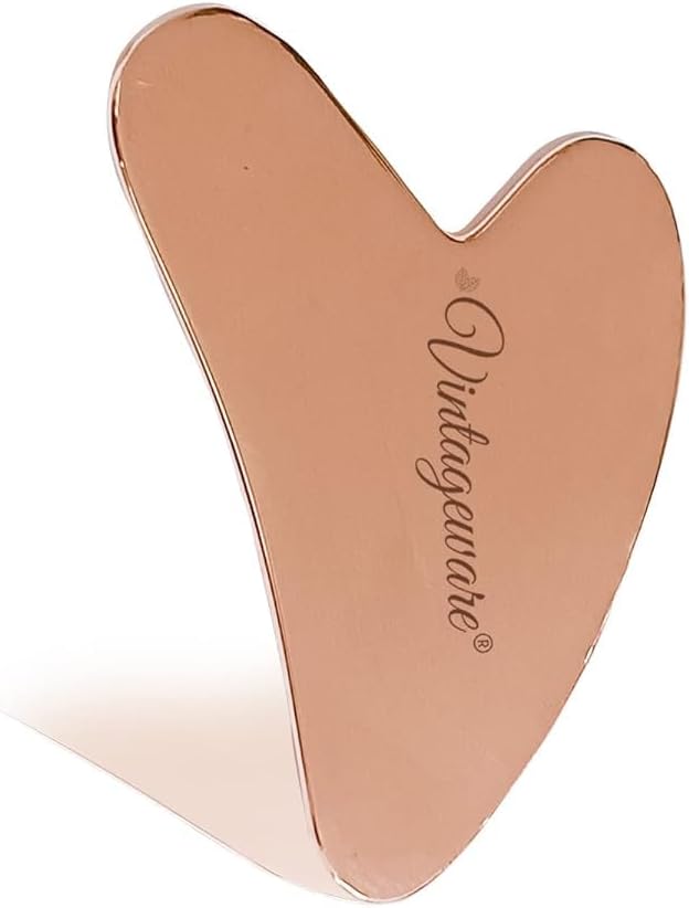 Vintageware® Copper Gua Sha | Heart-Shape Facial Massage Tool | Reduces Puffiness, Lymphatic Drainage, Tightens & Lifts Skin | Durable Face & Body Massager for Skincare (Heart Shape)