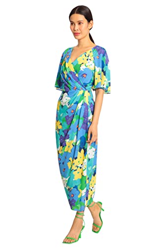 Image of Maggy London Women's Maggy London Women's Dresses Short Flutter Sleeve Faux Wrap Midi Dress
