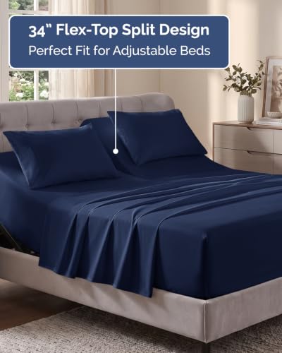 Image of Flex Top Split Head King Sheet Set - 4 Piece Extra Deep Sheets - Navy Blue