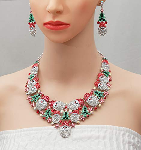 Luxury Statement Bib Necklace Earrings Santa Claus Christmas Tree Element Party Costume Jewelry Set Xmas Gift For Women Girls #TOP6